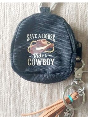 Western Save a Horse Ride a Cowboy Black Keychain Pouch Keychain Bag Charm